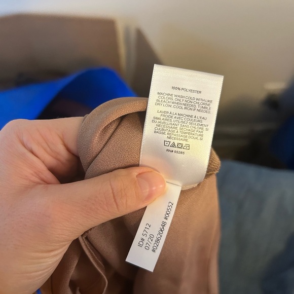 Express Golden Tan Satin Short Sleeve Popover Blouse - Picture 4 of 5